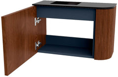 JOYA 61.6cm vanity unit, right curve, Ruby color. FAYE basin, left position, 1 tap hole, Urban color.