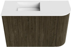 JOYA 61.6cm vanity unit, right-hand curve, Shadow colour. FAYE washbasin, left position, 1 tap hole, Talc colour.