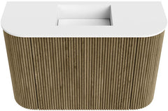 JOYA 63,2cm toiletmeubel ronding links + rechts kleur Dusk. Wastafel FAYE positie Midden Zonder kraangat kleur Talc.