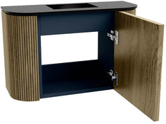 JOYA 63,2cm toiletmeubel ronding links + rechts kleur Dusk. Wastafel FAYE positie Midden Zonder kraangat kleur Urban.