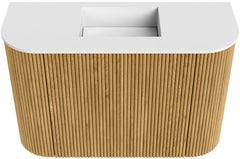 JOYA 63,2cm toiletmeubel ronding links + rechts kleur Oak. Wastafel FAYE positie Midden Zonder kraangat kleur Talc.