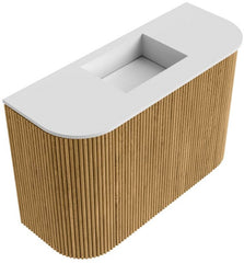 JOYA 63,2cm toiletmeubel ronding links + rechts kleur Oak. Wastafel FAYE positie Midden Zonder kraangat kleur Talc.