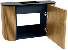 JOYA 63,2cm toiletmeubel ronding links + rechts kleur Oak. Wastafel FAYE positie Midden Zonder kraangat kleur Urban.