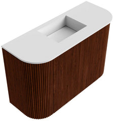 JOYA 63,2cm toiletmeubel ronding links + rechts kleur Ruby. Wastafel FAYE positie Midden Zonder kraangat kleur Talc.