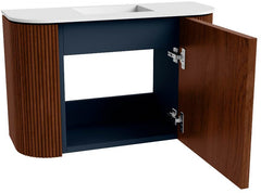 JOYA 63,2cm toiletmeubel ronding links + rechts kleur Ruby. Wastafel FAYE positie Midden Zonder kraangat kleur Talc.