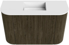 JOYA 63,2cm toiletmeubel ronding links + rechts kleur Shadow. Wastafel FAYE positie Midden Zonder kraangat kleur Talc.