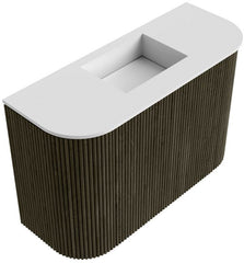 JOYA 63,2cm toiletmeubel ronding links + rechts kleur Shadow. Wastafel FAYE positie Midden Zonder kraangat kleur Talc.