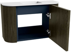 JOYA 63,2cm toiletmeubel ronding links + rechts kleur Shadow. Wastafel FAYE positie Midden Zonder kraangat kleur Talc.