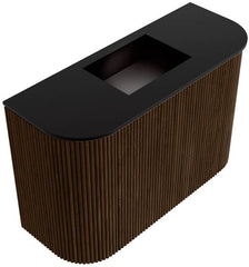 JOYA 63,2cm toiletmeubel ronding links + rechts kleur Walnut. Wastafel FAYE positie Midden Zonder kraangat kleur Urban.