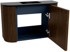 JOYA 63,2cm toiletmeubel ronding links + rechts kleur Walnut. Wastafel FAYE positie Midden Zonder kraangat kleur Urban.