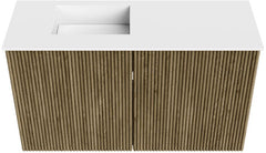 JOYA 70cm toiletmeubel kleur Dusk. Wastafel FAYE positie Links Zonder kraangat kleur Talc.