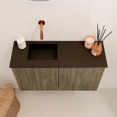 JOYA 70cm toiletmeubel kleur Dusk. Wastafel FAYE positie Links Zonder kraangat kleur Urban.