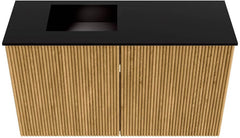 JOYA 70cm toiletmeubel kleur Oak. Wastafel FAYE positie Links Zonder kraangat kleur Urban.