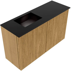 JOYA 70cm toiletmeubel kleur Oak. Wastafel FAYE positie Links Zonder kraangat kleur Urban.