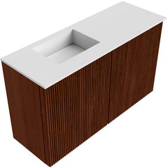 JOYA 70cm toiletmeubel kleur Ruby. Wastafel FAYE positie Links Zonder kraangat kleur Talc.