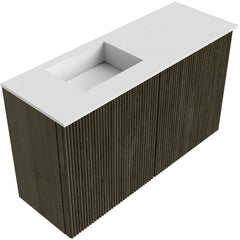 JOYA 70cm toiletmeubel kleur Shadow. Wastafel FAYE positie Links Zonder kraangat kleur Talc.