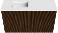 JOYA 70cm toiletmeubel kleur Walnut. Wastafel FAYE positie Links Zonder kraangat kleur Talc.