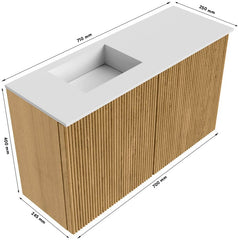 JOYA 70cm toiletmeubel kleur Walnut. Wastafel FAYE positie Links Zonder kraangat kleur Urban.