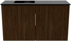 JOYA 70cm toiletmeubel kleur Walnut. Wastafel FAYE positie Links Zonder kraangat kleur Urban.