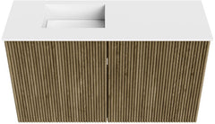 JOYA 70cm toiletmeubel kleur Dusk. Wastafel FAYE positie Links 1 kraangat kleur Talc.