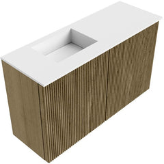 JOYA 70cm toiletmeubel kleur Dusk. Wastafel FAYE positie Links 1 kraangat kleur Talc.