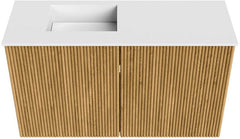 JOYA 70cm toiletmeubel kleur Oak. Wastafel FAYE positie Links 1 kraangat kleur Talc.