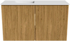 JOYA 70cm toiletmeubel kleur Oak. Wastafel FAYE positie Links 1 kraangat kleur Talc.