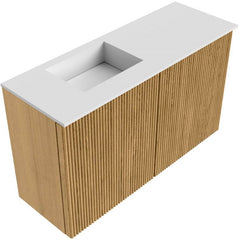 JOYA 70cm toiletmeubel kleur Oak. Wastafel FAYE positie Links 1 kraangat kleur Talc.