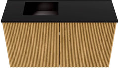 JOYA 70cm toiletmeubel kleur Oak. Wastafel FAYE positie Links 1 kraangat kleur Urban.