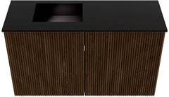 JOYA 70cm toiletmeubel kleur Walnut. Wastafel FAYE positie Links 1 kraangat kleur Urban.