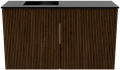 JOYA 70cm toiletmeubel kleur Walnut. Wastafel FAYE positie Links 1 kraangat kleur Urban.