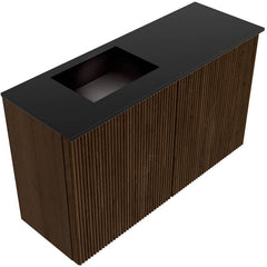 JOYA 70cm toiletmeubel kleur Walnut. Wastafel FAYE positie Links 1 kraangat kleur Urban.