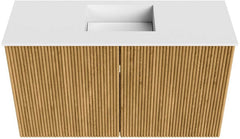 JOYA 70cm toiletmeubel kleur Oak. Wastafel FAYE positie Midden Zonder kraangat kleur Talc.