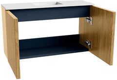 JOYA 70cm toiletmeubel kleur Oak. Wastafel FAYE positie Midden Zonder kraangat kleur Talc.