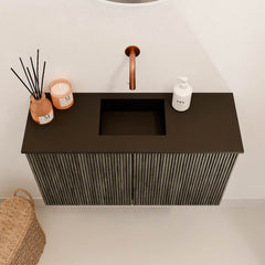 JOYA 70cm toiletmeubel kleur Shadow. Wastafel FAYE positie Midden Zonder kraangat kleur Urban.