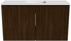 JOYA 70cm toiletmeubel kleur Walnut. Wastafel FAYE positie Midden Zonder kraangat kleur Talc.