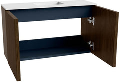 JOYA 70cm toiletmeubel kleur Walnut. Wastafel FAYE positie Midden Zonder kraangat kleur Talc.