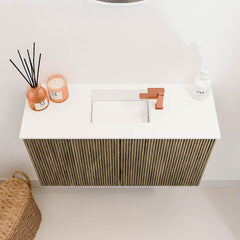 JOYA 70cm toiletmeubel kleur Dusk. Wastafel FAYE positie Midden 1 kraangat kleur Talc.