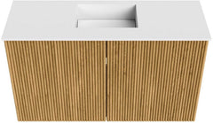 JOYA 70cm toiletmeubel kleur Oak. Wastafel FAYE positie Midden 1 kraangat kleur Talc.