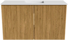 JOYA 70cm toiletmeubel kleur Oak. Wastafel FAYE positie Midden 1 kraangat kleur Talc.