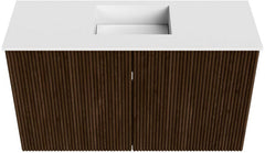 JOYA 70cm toiletmeubel kleur Walnut. Wastafel FAYE positie Midden 1 kraangat kleur Talc.