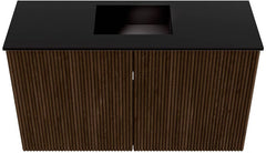 JOYA 70cm toiletmeubel kleur Walnut. Wastafel FAYE positie Midden 1 kraangat kleur Urban.