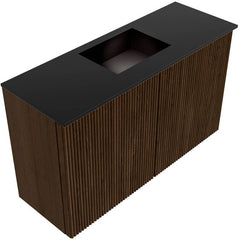 JOYA 70cm toiletmeubel kleur Walnut. Wastafel FAYE positie Midden 1 kraangat kleur Urban.