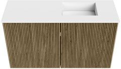 JOYA 70cm toiletmeubel kleur Dusk. Wastafel FAYE positie Rechts Zonder kraangat kleur Talc.