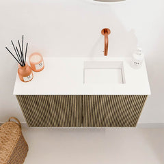 JOYA 70cm toiletmeubel kleur Dusk. Wastafel FAYE positie Rechts Zonder kraangat kleur Talc.