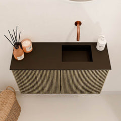 JOYA 70cm toiletmeubel kleur Dusk. Wastafel FAYE positie Rechts Zonder kraangat kleur Urban.