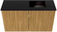 JOYA 70cm toiletmeubel kleur Oak. Wastafel FAYE positie Rechts Zonder kraangat kleur Urban.