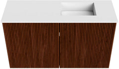 JOYA 70cm toiletmeubel kleur Ruby. Wastafel FAYE positie Rechts Zonder kraangat kleur Talc.