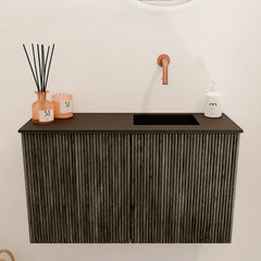 JOYA 70cm toiletmeubel kleur Shadow. Wastafel FAYE positie Rechts Zonder kraangat kleur Urban.