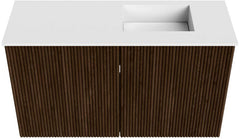 JOYA 70cm toiletmeubel kleur Walnut. Wastafel FAYE positie Midden Zonder kraangat kleur Urban.